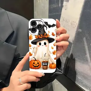 1pcs New Halloween Unique Ghost Pumpkin Skull Bat Colorful Print Pattern Phone Case for iPhone 16 pro Max/ 16pro/16Plus/16/15pro Max/15pro/15plus/14pro max/14pro/14 plus/ 13 pro max/13pro/ 12 11 Pro Max, drop-proof and shockproof full coverage protective