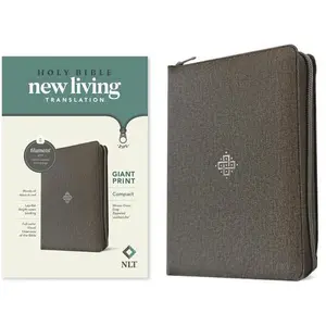 NLT Compact Giant Print Zipper Bible, Filament Enabled (Leatherlike, Woven Cross Gray, Red Letter) -- New Living Translation, Leather / Fine Binding