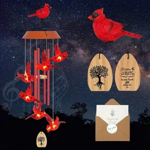 Solar Wind Chimes for Outside, Memorial Cardinal Wind Chimes, 35" LED Windchimes Outdoors Christmas Birthday Cardinal Gifts for Women Mom Grandma Home Garden Decor