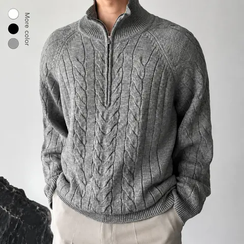 SAND SOUND Men's Chunky Cable Knit Sweater - Menswear Top, Oversized Half-Zip Mock Neck Polyester Long-Sleeve Chic Casual Knits for Fall Winter Halloween Streetwear