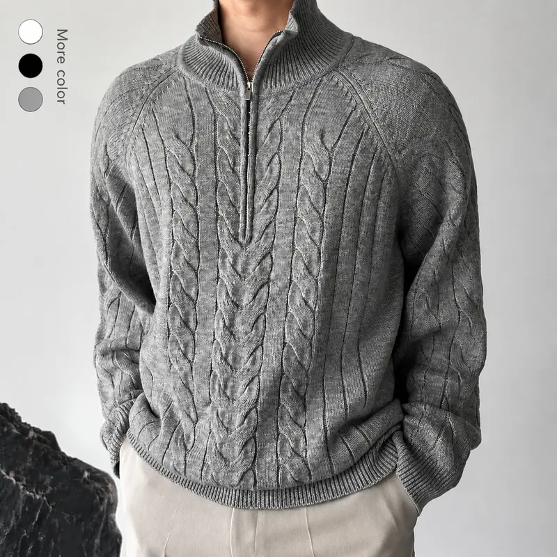 SAND SOUND Men's Chunky Cable Knit Sweater - Menswear Top, Oversized Half-Zip Mock Neck Polyester Long-Sleeve Chic Casual Knits for Fall Winter Halloween Streetwear