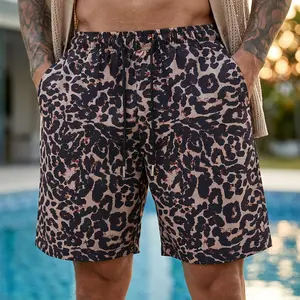 Men's Leopard Print Swim Trunks - Quick Dry Board Shorts with Elastic Waist Drawstring for Beach & Pool