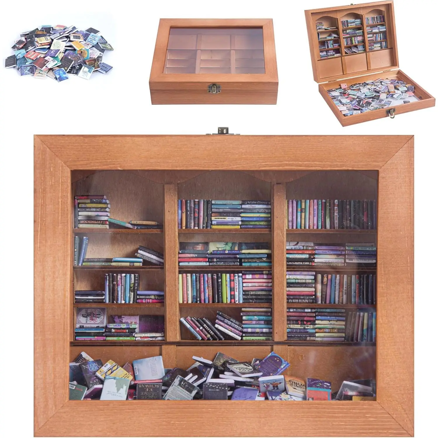 LIVOA Anxiety Bookshelf Mini Library Set – 340 Mini Books with Inspirational Anxiety Relief Quotes | Portable Mini Bookshelf Organizer for Home & Office Desk Decor – Stress Relief Gift & Small Book Display