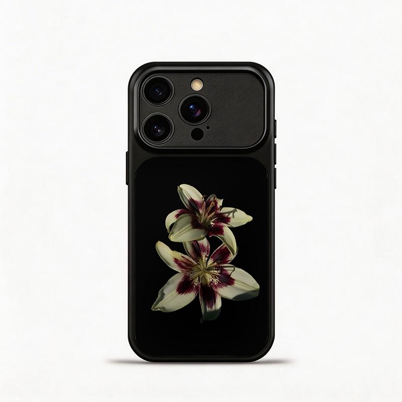 Glass Shockproof Electroplated Silver/Black Black Lily of the Valley iPhone 17ProMax Cover Precise Hole Alignment For Lens Frame 15ProMax Anti-yellow | 14ProMax Anti-fall | 13ProMax Ultra-thin Design 16ProMax AirPhoneCase