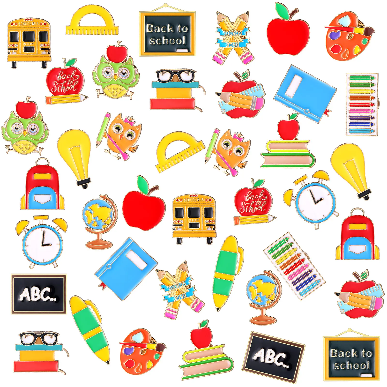 20/36/40 Pcs Back to School Pins Bulk for Students Teachers First Day of School Cute Lapel Pins Brooch for Clothes Bags Accessories Gift for Kindergarten Elementary Classroom Rewards Party Favors Goodie Bag Stuffers