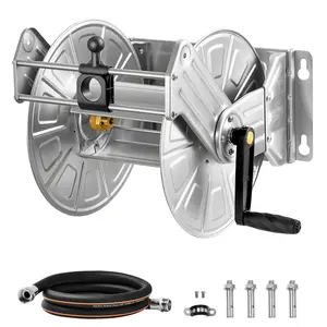 Wall Mounted Garden Hose Reel For Outdoor Yard Use, 150ft 5/8 Inch Hose, Auto Winder, Brass Fittings, Sturdy Hose Guide And Mounting Bracket, Weather Resistant Construction, Easy Rewind, Ideal Watering Accessory