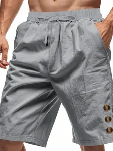 Men's Solid Color Button Waist Wide Leg Shorts, Loose Casual Comfy Breathable Shorts for Summer, Men's Bottoms for Daily Wear