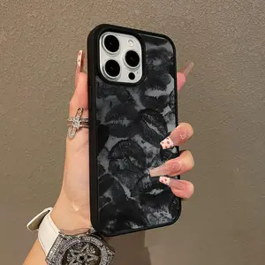 Magnetic Stylish Case,phone Case Suitable for Iphone11/12/13/14/15/16/17 Air Pro Prmax Plus,Black Lip Prints Aesthetic | Shockproof, Silicone, Lightweight, Girly, and Scratch Resistant Protection