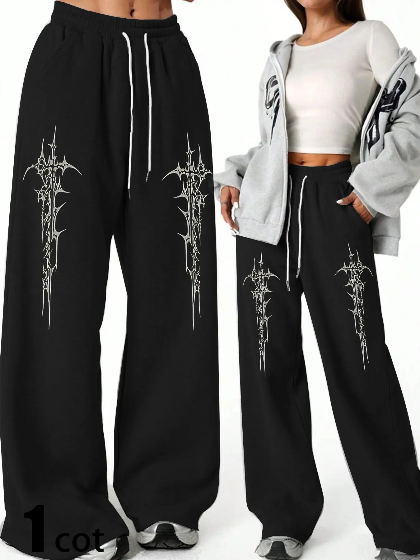 Women's gothic graphic print straight athletic pants with an Adjustable elastic drawstring waistband, loose fit, stylish, comfortable, and casual trendy versatile, suitable for everyday wear and exercise. Campus style.