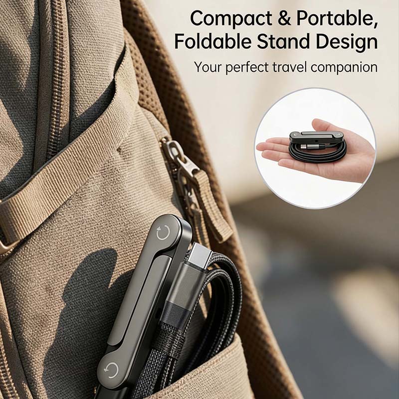 Invisible Holder Charger Cable with Stand, 240w super fast charging 2-in-1 Fast Charging Cord & Phone Stand for Gaming, Office, Car Travel, Compatible with Type-C charging cable Black