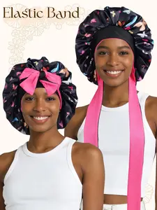 Ultra Large Dual-Layer Sleep Cap with Bow, Wide Brim Women's Sleeping Hat, Soft Comfortable Silk Material, Suitable for All Hair Types, Hair Bonnet, Hair Care Cap