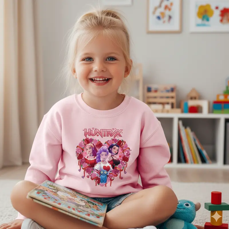 Huntrix Valentine Youth Shirt, Mira Zoey Rumi Anime Girl Group Tee, Kpop Demon Hunter Shirt, Derpy Tiger Art, Valentine Gift for Fans