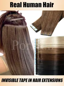 10 Pieces Invisible Tape Hair Extensions, Real Human Hair PU Adhesive, Dual-Sided Injection Molded