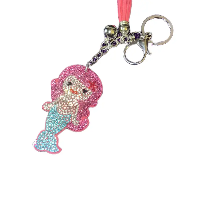 Rhinestone-Accented Pink Tail Mermaid Keychain Lanyard, Sparkly Fashion Accessory for Mermaid Enthusiasts, Gift Idea for Fashion Lovers, Fashion Lover Keychain Wristlet Mermaid Theme
