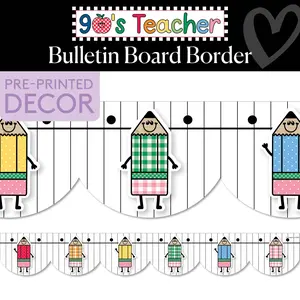 Retro Pencil Pals Bulletin Board Border | 90s Teacher