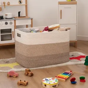 65L Large Cotton Rope Basket, Rectangle Woven Baskets for Storage, Nursery Blanket Storage Living Room, Toy Basket With Handle-54”x40”x30”-Gradient Yellow