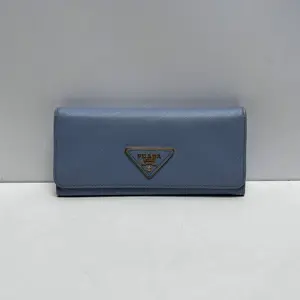 Pre-owned PRADA Saffiano Small Leather Goods Continental Wallet Blue CPU1025