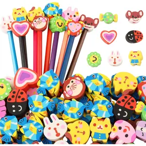 28Pcs Pencil Top Erasers for Kids Cute Randow Eraser Caps Pencil Top Erasers Bulk Erasers Toppers for School Party Favors Back to School Supplies (Pattern Random)