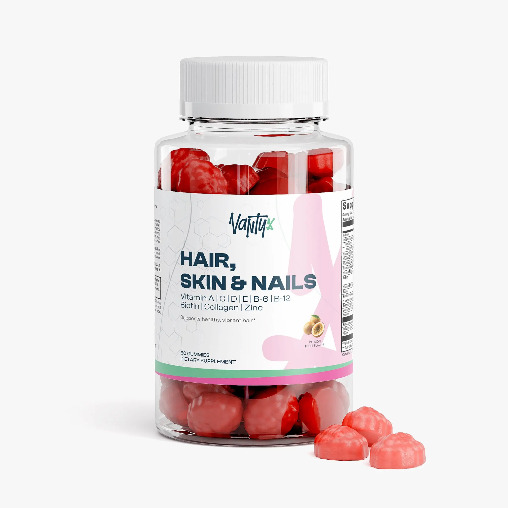 Hair, Skin & Nails Gummies  Vantyx — Biotin 6000mcg + Collagen + Multivitamin · 60 Passion Fruit Gummies