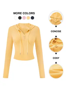 Women's Long Sleeved Short Drawstring Casual Hoodie Sport Pullover Autumn Slim Casual Sports Tops Fashionable and Versatile Comfortable and Skin Friendly Casual Workout Tops