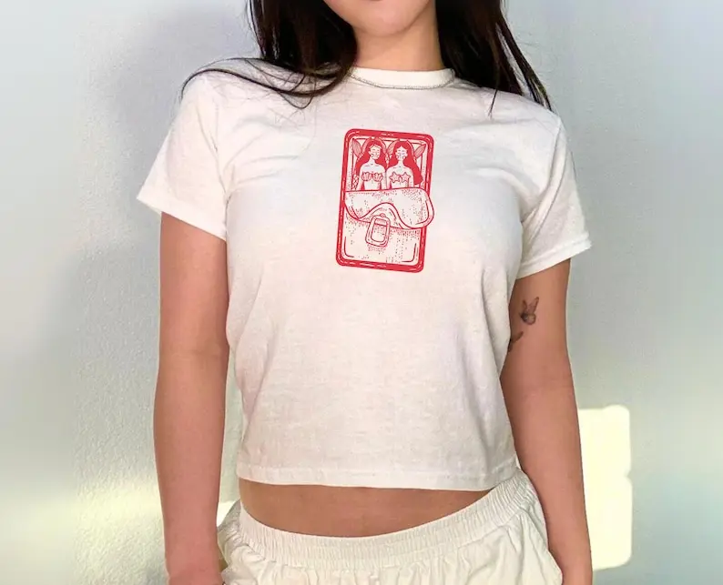 Sapphic Mermaid Y2k Baby Tee, Pride Month LGBT Womens Outfit, Lesbian Love Sapphic Art, Coming Out Gift, WLW Subtle Fruity Mermaid Baby Tee