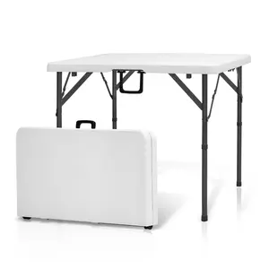 AJP Distributors 3 Foot Portable Plastic Square Folding Card Table 3FT 34" Half Foldable Heavy Duty Top w/ Carry Handle - Indoor Outdoor Camping Picnic Party Wedding Dining Office Event Meeting White