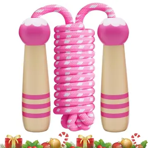 Adjustable Kids Jump Rope with Wooden Handle for Fitness Exercise Outdoor Entertainment Boys Girls Durable Construction Adjustable Length Sturdy Grip Ideal for Physical Activities