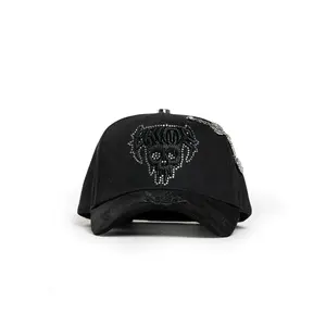 Barbas Hats “Crime” Skull Premium Snapback – Black Adjustable Streetwear Cap with Rhinestone Skull Design, Gothic Embroidery & Premium Chain Detail, Luxury Urban Baseball Cap for Men Women, Hip Hop Fashion Headwear