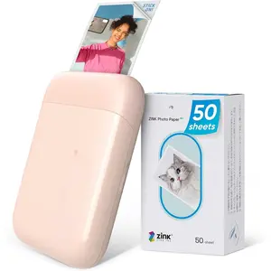 K100 Photo Printer, 2x3 Mini  Portable Color Mono Picture Printer 50 Zink Adhesive Paper,  5.2, Compatible w/iOS & Android, Small Photo Maker for , Smartphones,