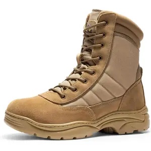 Men's Military Tactical Work Boots Side Zipper Leather Motorcycle Combat Boots Trooper(6-8 Inches)