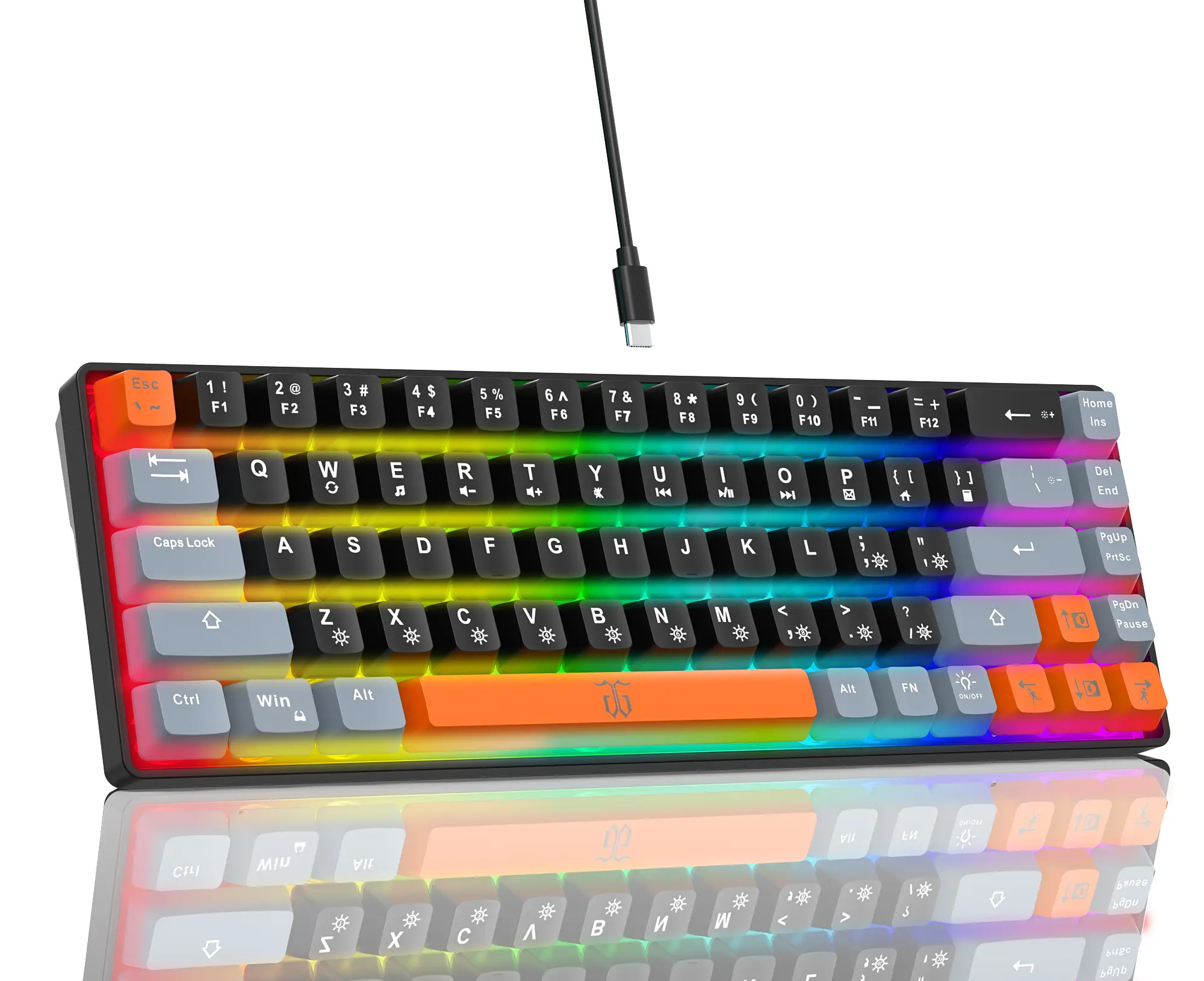 Snpurdiri 60% Mechanical Gaming Keyboard, 68 Keys RGB Backlit Mini Wired Keyboard, Ergonomic Compact Keyboard for PC Laptop Windows, Black Grey Orange