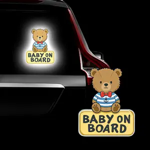 Cartoon Bear Pattern Reflective Baby on Board Car Sticker, Cartoon Animal Safety Warning Decal ,Cute Dog Kids on Board Decal for Car Window Bumper , Waterproof Baby in Car Sticker, Sticker for Cars