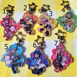 Vocaloid keychains, 2 inch acrylic charms with star clasp and holographic stars