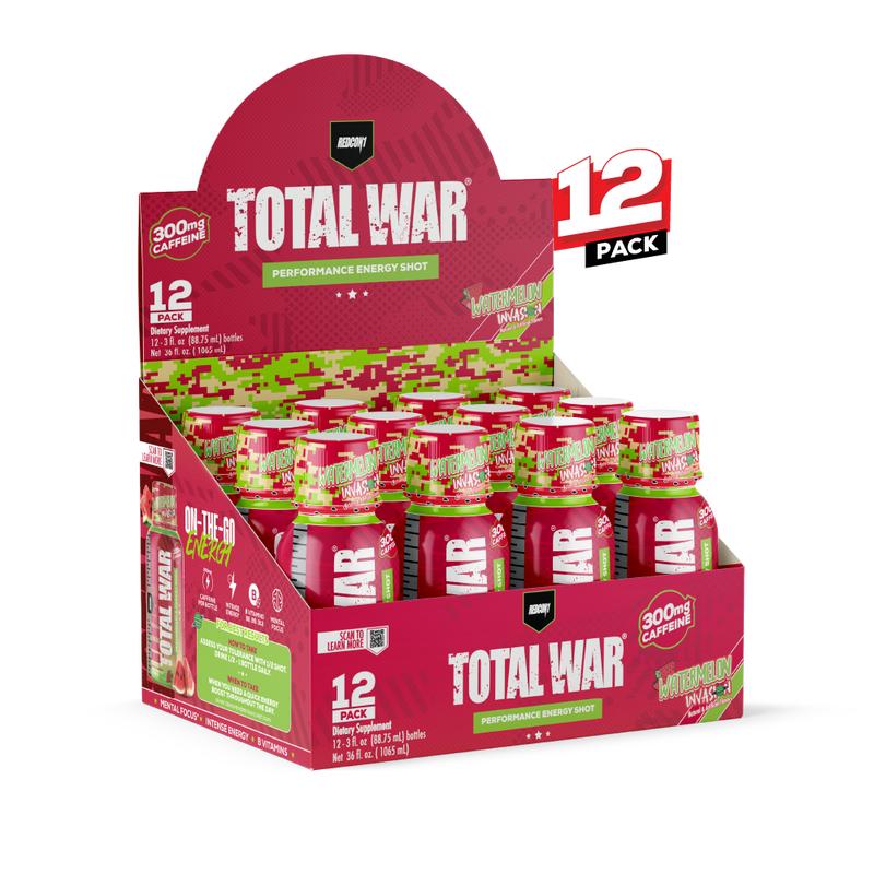 REDCON1 Total War Energy Shots - 300mg Caffeine Shots with B Vitamins & 0 Sugar - Long-Lasting Energy Shot for Focus Support - Fuel Your Workout or Workday (12 Count)