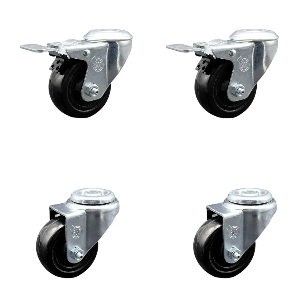 Service Caster SCC-SSBHTTL20S314-HRS-2-S-2 Stainless Steel Hard Rubber Lockable Double Swivel Bolt Hole Caster, 3x1.25 in. Black Wheels - Set of 4, Double Swivel Wheels, Lockable Wheels
