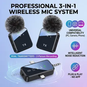 Universal 3-in-1 Mini Microphone Wireless Noise Reduction 328ft Transmission Range for Mobile & Camera