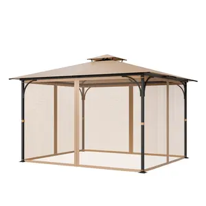 VEVOR Gazebo Netting Replacement, Fit Most 10 x 12 x 7.3 FT Gazebo, Outdoor Garden Gazebo Net, 4-Panel Sidewall Mesh Gazebo Curtain, Patio Midge Netting with Double Zipper, Canopy Screen (Netting Only)