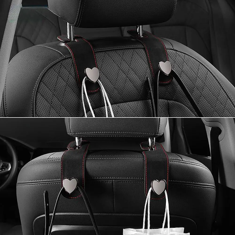 2pc Faux Leather Heart Creative Car Hooks, Hidden Dual Hooks for Chair Back Upgrade, High Capacity Car Interior Accessories, Car Backseat Organizer