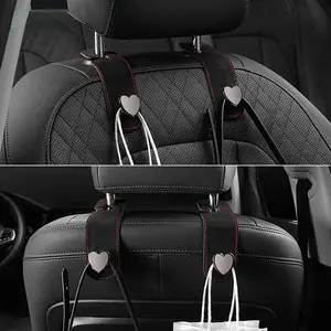 2pc Faux Leather Heart Creative Car Hooks, Hidden Dual Hooks for Chair Back Upgrade, High Capacity Car Interior Accessories, Car Backseat Organizer