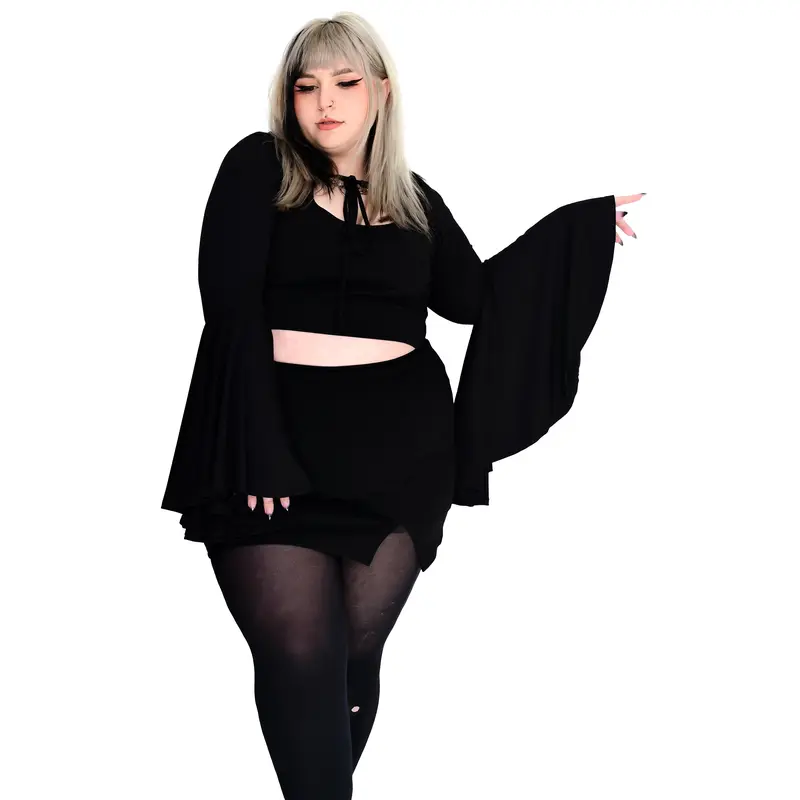 Women's Knit Bolero, Long Sleeve, Soft Fabric, Dramatic Bell Sleeves, Plus Size Clothes (2XL)