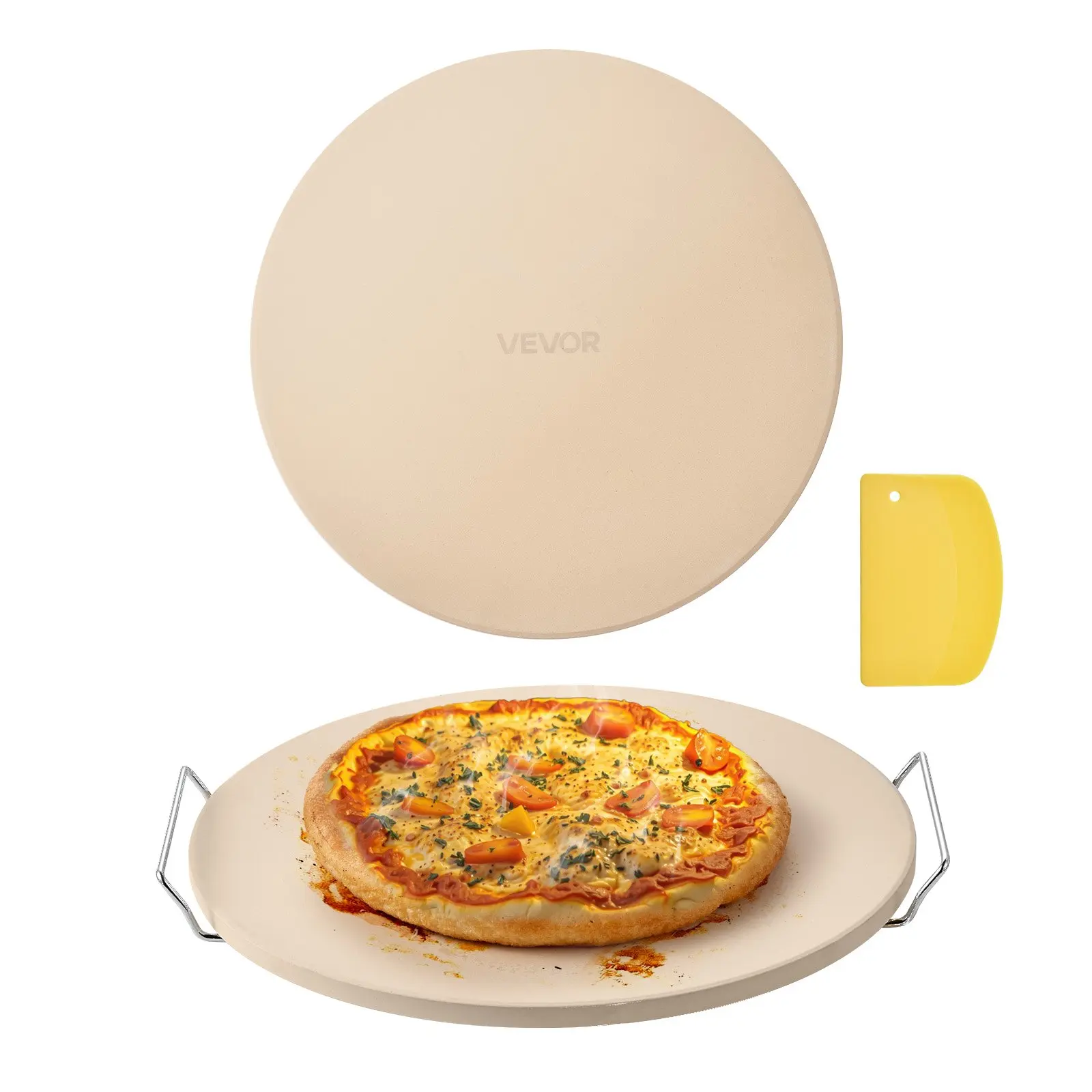 VEVOR Pizza Stone, 16 in Round Pizza Stone, 0.67" Thick Extra Large Baking-Stone with Rack Stand, 1450 ℉   Heat-Resistant Cooking Stones, for Kitchen Oven, Baking Pizzas, BBQ GrillSummervibes Kitchenware Bakeware High Quality Bakeware