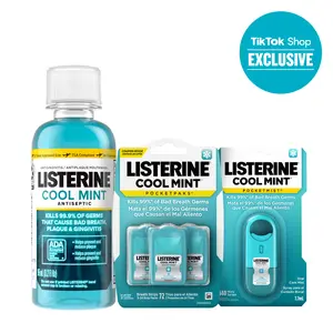 Listerine Travel-Size TikTok Shop Trio, Cool Mint Mouthwash 3.2 fl oz, Pocketmist and PocketPaks Fresh Breath Strips (Alcohol-Free Flavor Available)
