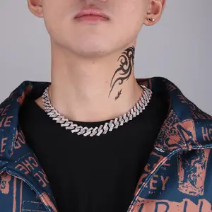Fashion European and American Hip hop Full Diamond Rhombus Small Flip Cuban Chain Necklace Personalized Two color Splicing Square Buckle Firm and Safe Can Be Worn for Daily Commuting and Street Travel