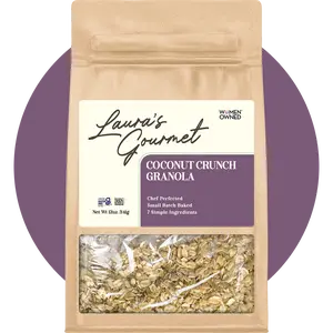 Laura's Gourmet Coconut Crunch Granola - Light Toasty Tropical Oats with Toasted Coconut Chips & Sea Salt - Chef Perfected Small Batch Baked