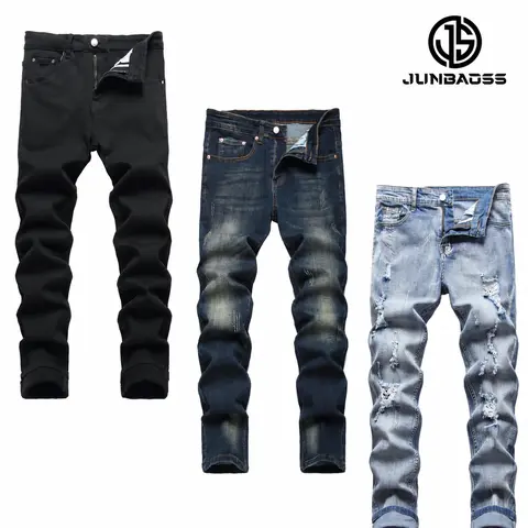 JUNBAOSS Men's Multi Pack Slim Fit Stretch Jeans Colored Skinny Jeans for Men, Distressed Straight Leg Casual Fashion Comfort Flex Waist Denim Pants, Menswear Classic Street Style Cotton Fabric Jean Natural Hipster Personalized Stylish Streetwear Jeans