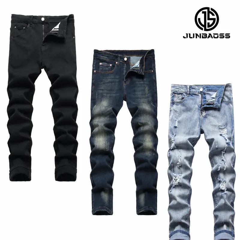 JUNBAOSS Men's Multi Pack Slim Fit Stretch Jeans Colored Skinny Jeans for Men, Distressed Straight Leg Casual Fashion Comfort Flex Waist Denim Pants, Menswear Classic Street Style Cotton Fabric Jean Natural Hipster Personalized Stylish Streetwear Jeans