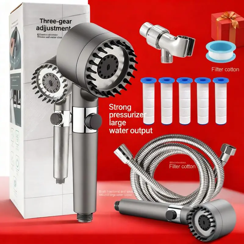 Stainless Steel Handheld Shower Head Set - 4 Filters, 3 Adjustable Spray Modes, Premium Shower Panel, Universal Adapters Included