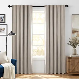 Deconovo Linen Total Blackout Curtains ,2 Panels Thermal Insulated Room Darkening Drapes for Bedroom Living Room, Rod Pocket/Back Tabs, Soft Window Drape, Modern Home Curtain