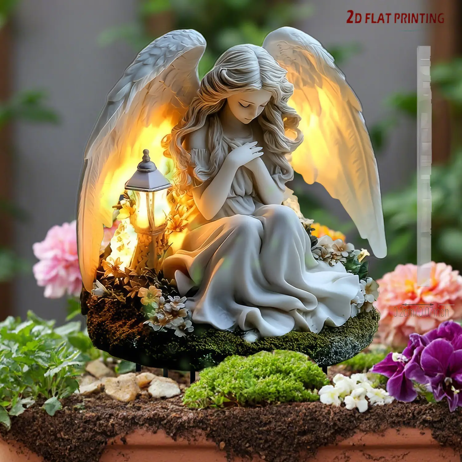 Acrylic Angel Wishing Garden Stake, Flat Print 3D Pattern Bohemian Elf Theme Lawn Planter Decoration, Exterior Decorative Statues, Weatherproof Multi-