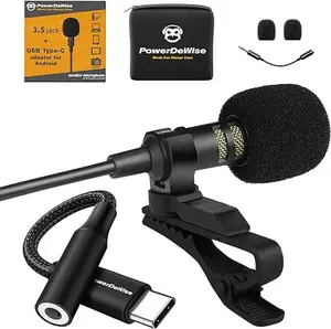 PowerDeWise Upgraded 2024 Type-C Lavalier Microphone with Adapter - Omnidirectional USB C Lav Mic for iPhone 15 Pro, Android, PC, Mac, Recorders - YouTube Interview Vlogging Audio Smartphone